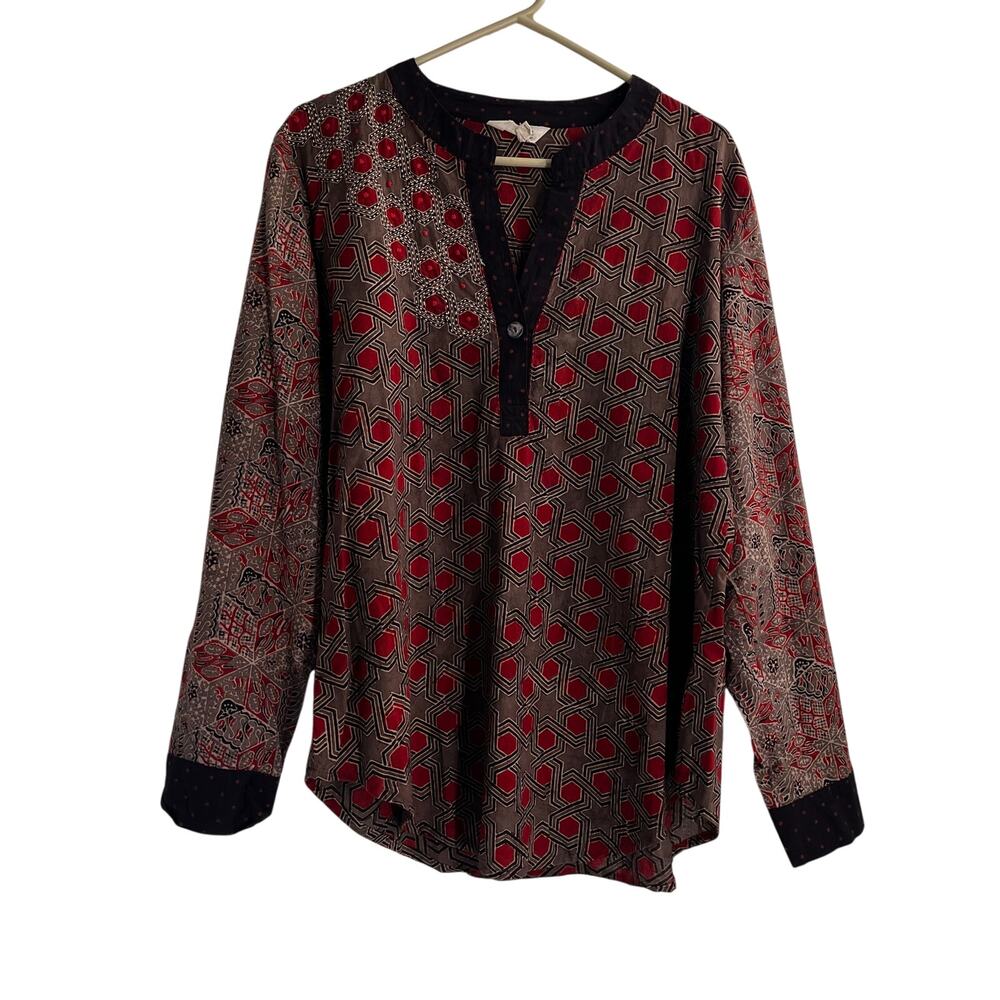 Marketplace Cotton Boho Red Gray Print Art to Wear Handwork India Large REN Fair